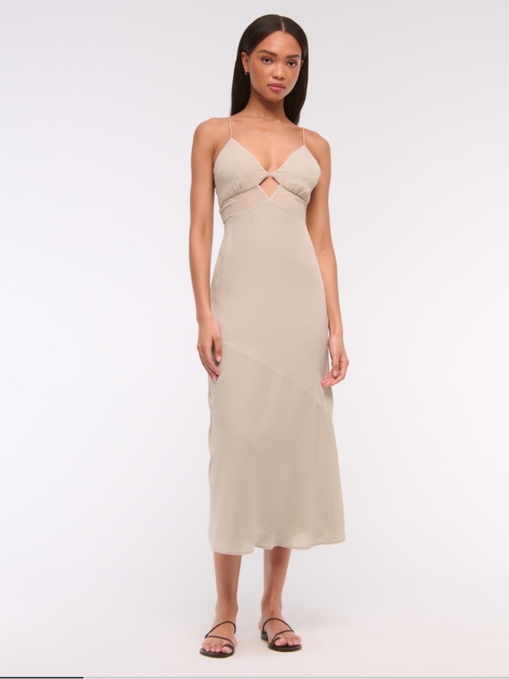 NWT Abercrombie Slip Midi Dress with Cutout Detail - Beige